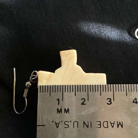 Hand carved fossil walrus scrimshaw earrings - Picture 3 of 4